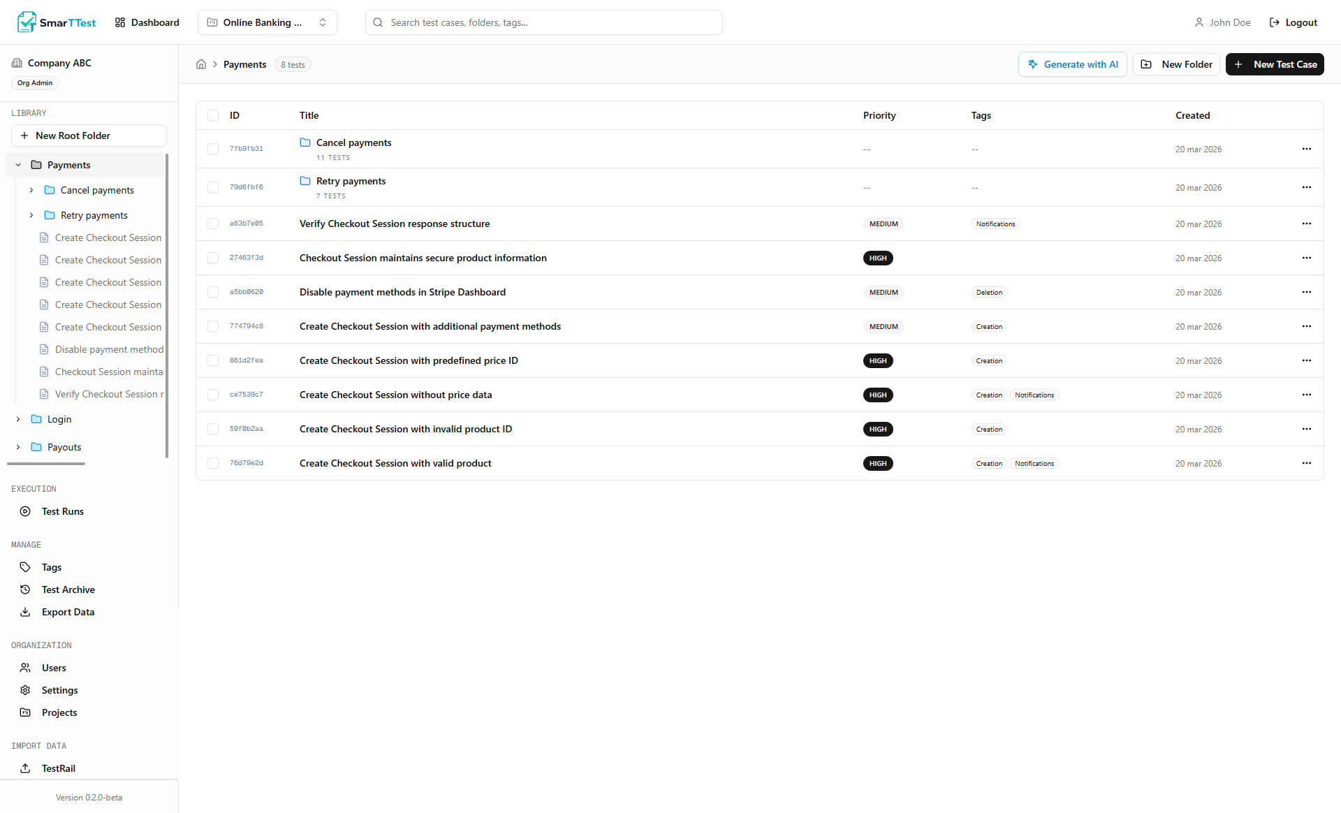SmarTTest folder management